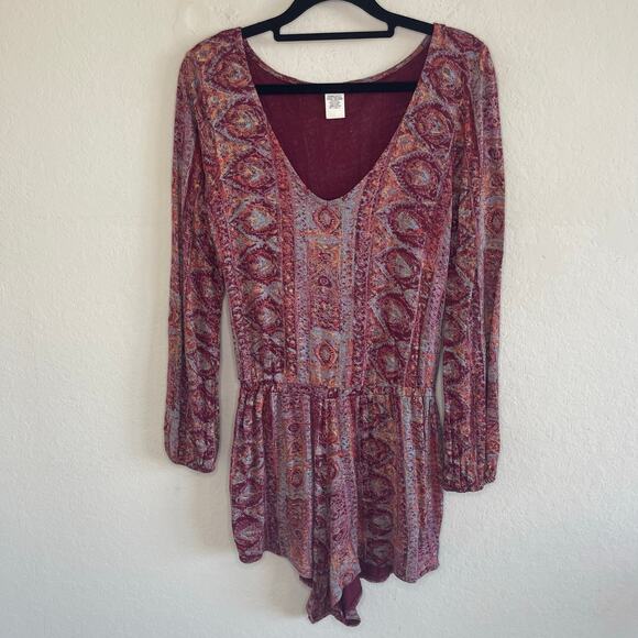 Billabong See the Sun Long Sleeve Bohemian Long Sleeve Romper Red - Size S - Picture 3 of 5